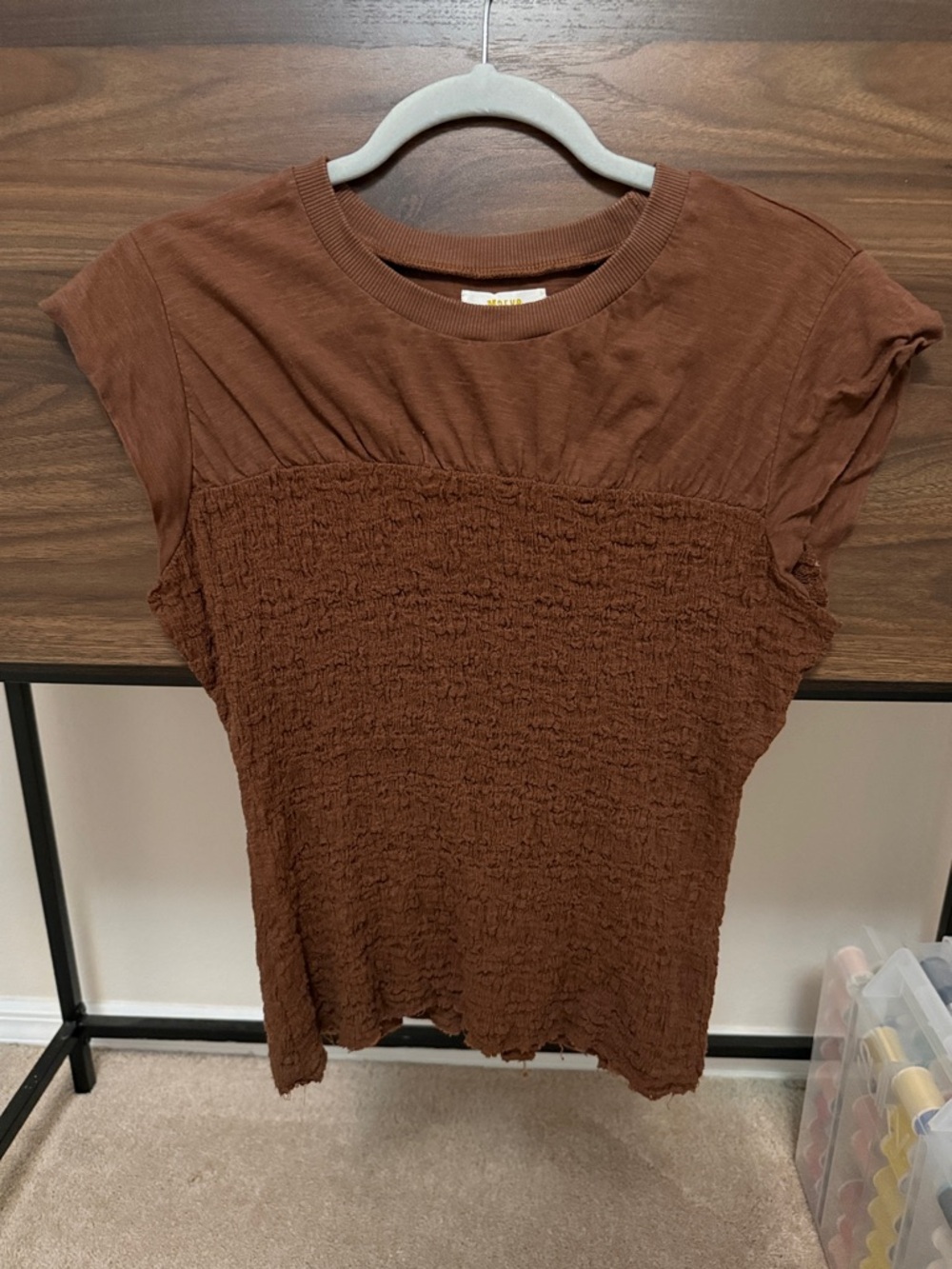 Maeve Brown Smocked Short Sleeve Tee